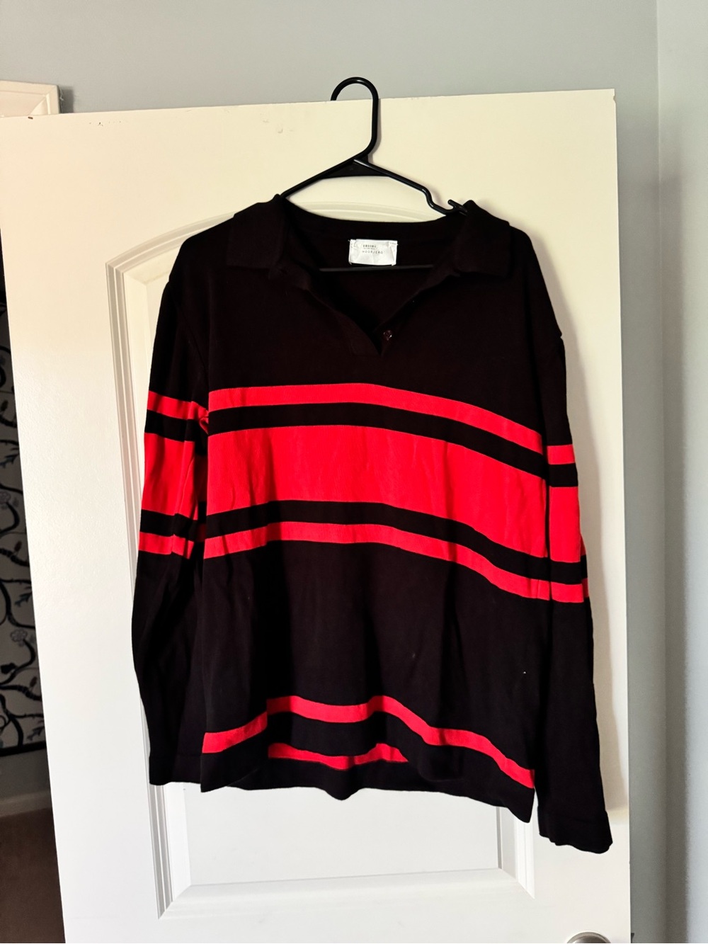 Long Sleeve Polo Sweatshirt - Black with Red Stripes